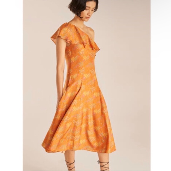 Rebecca Taylor Isabelle One-Shoulder Silk Midi Dress - Picture 2 of 7